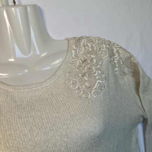 Medium Vintage ELLE knit sweater, metallic thread knit, boat neck A4Q24-6 - Picture 5 of 13